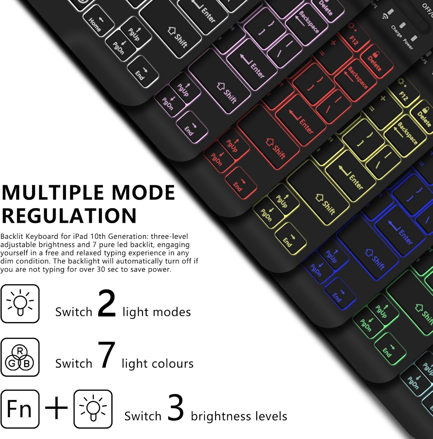 TopPerfekt for Bluetooth Keyboard iPad 10th Gen 10.9 inch (2022) case iPad (A16) 11th/ 10th Gen Case 11'' (2025) with 7-Color Backlights, Pencil Holder, Detachable, Rechargeable - Cow Beige